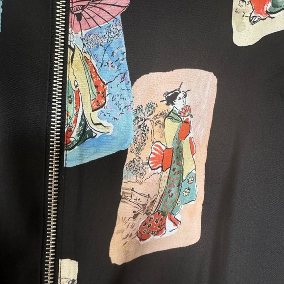 ZARA CROPPED SILKY BOMBER JACKET ASIAN GRAPHIC PRINT SIZE XL - Picture 4 of 5